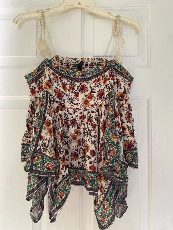Boho Floral Handkerchief Hem Tank Top - “Kate Moss Crepe” print - Picture 1 of 6